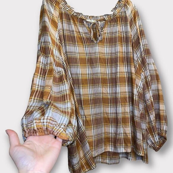 Neutral Tartan Plaid Blouse by C’est 1946 - Picture 4 of 5